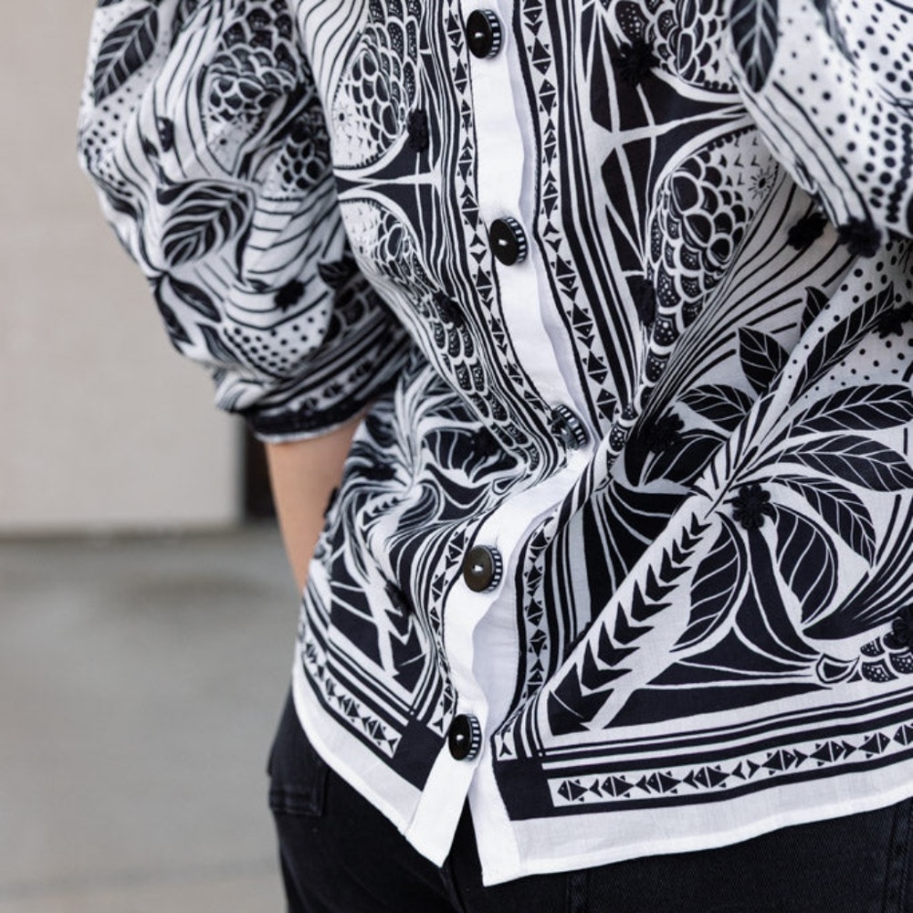 FARM Rio monochrome elegance scarf print blouse S - Picture 13 of 16